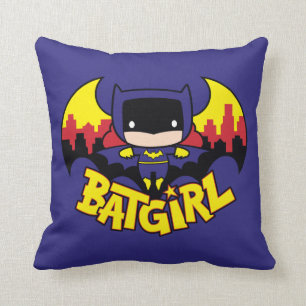 Chibi Batgirl met Gotham Skyline en Logo Kussen