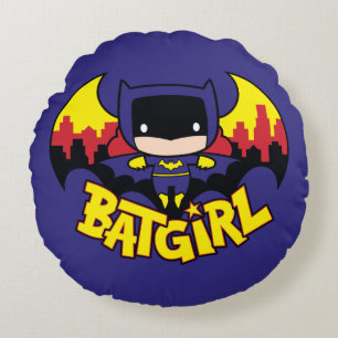 Chibi Batgirl met Gotham Skyline en Logo Rond Kussen