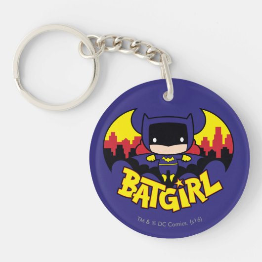 Chibi Batgirl met Gotham Skyline en Logo Sleutelhanger (Voorkant)