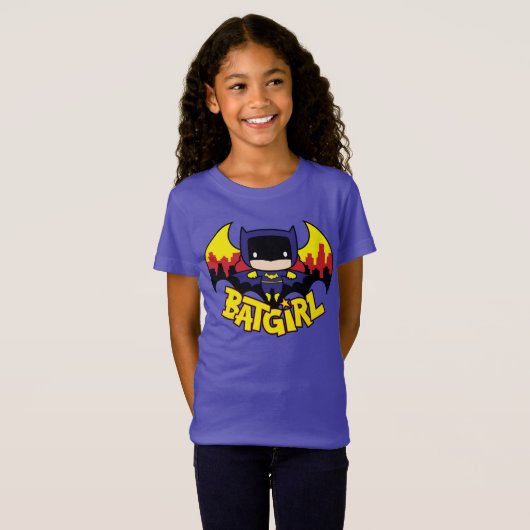 Chibi Batgirl met Gotham Skyline en Logo T-shirt (Voorkant volledig)