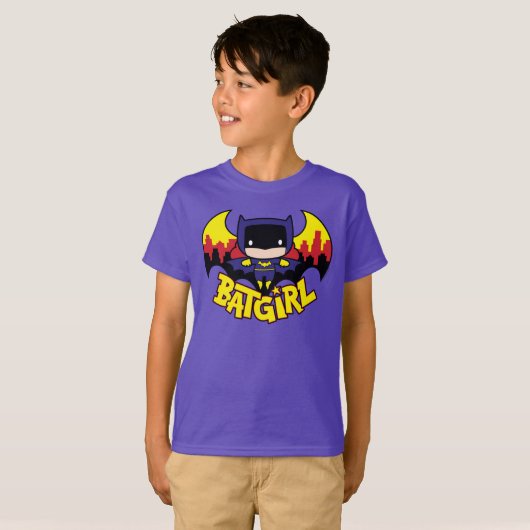Chibi Batgirl met Gotham Skyline en Logo T-shirt (Voorkant volledig)