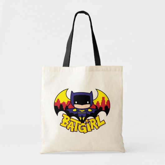 Chibi Batgirl met Gotham Skyline en Logo Tote Bag (Voorkant)