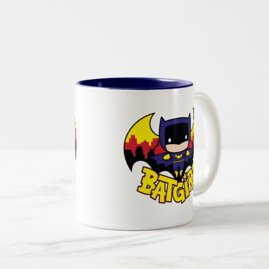 Chibi Batgirl met Gotham Skyline en Logo Tweekleurige Koffiemok (Voorkant rechts)