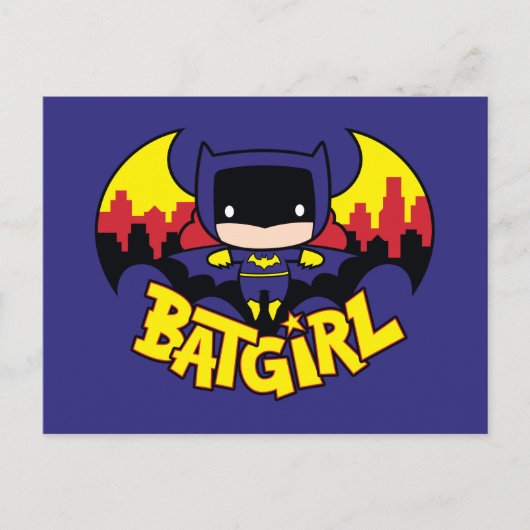 Chibi Batgirl met Gotham Skyline & Logo Briefkaart (Voorkant)