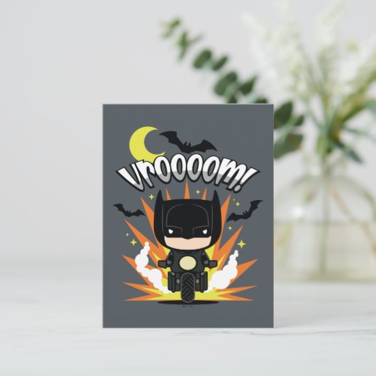 Chibi Batman Batcycle Briefkaart (Staand voorkant)