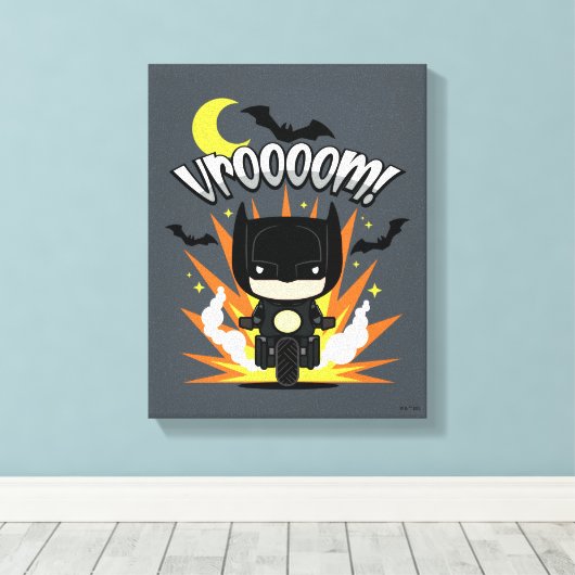 Chibi Batman Batcycle Canvas Afdruk (Insitu (Houten vloer))