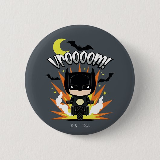 Chibi Batman Batcycle Ronde Button 5,7 Cm (Voorkant)