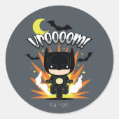 Chibi Batman Batcycle Ronde Sticker (Voorkant)