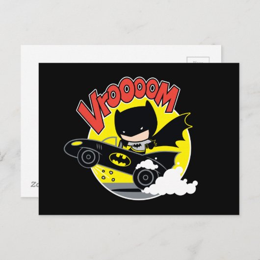 Chibi Batman in Batmobile Briefkaart (Voorkant / Achterkant)