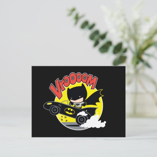 Chibi Batman in Batmobile Briefkaart (Staand voorkant)