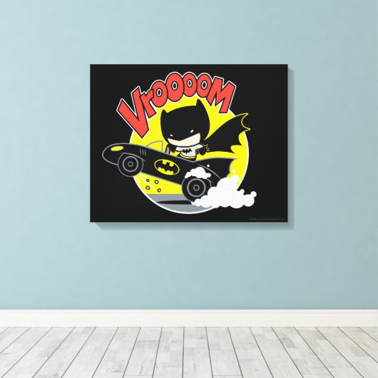 Chibi Batman in Batmobile Canvas Afdruk (Insitu (Houten vloer))