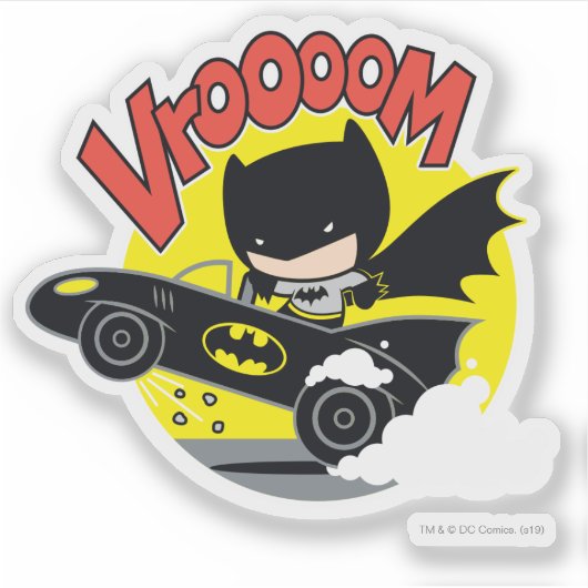Chibi Batman in Batmobile Sticker (Voorkant)