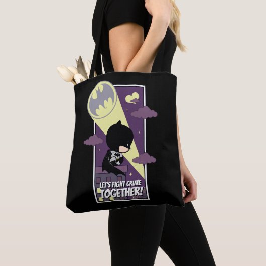 Chibi Batman - Laten we samen de misdaad bestrijde Tote Bag (Dichtbij)