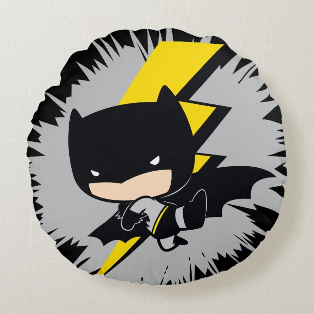 Chibi Batman Lightning Kick Rond Kussen (Voorkant)