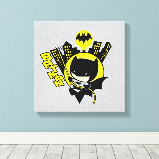 Chibi Batman Scaling the City Canvas Afdruk (Insitu (Houten vloer))