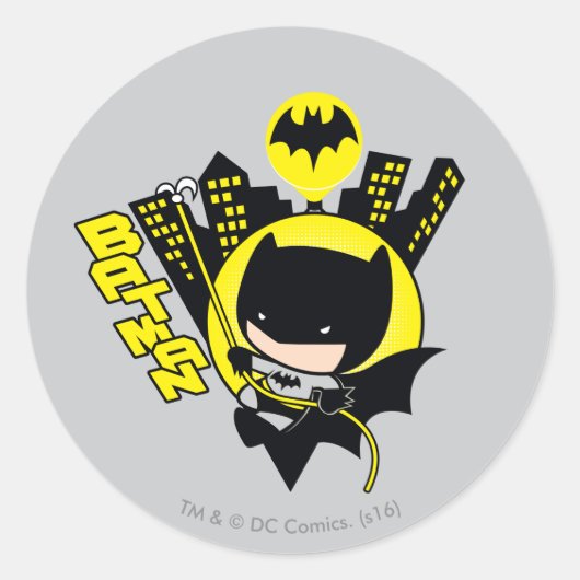 Chibi Batman Scaling the City Ronde Sticker (Voorkant)