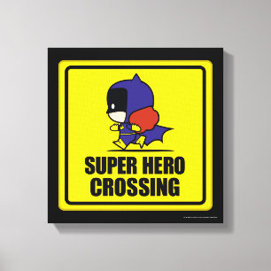 Chibi Batoman Super Hero Crossing Sign Canvas Afdruk