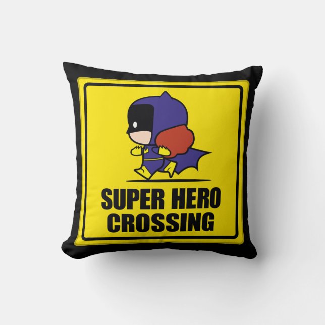 Chibi Batoman Super Hero Crossing Sign Kussen (Voorkant)