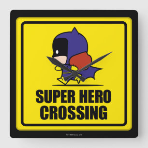 Chibi Batoman Super Hero Crossing Sign Vierkante Klok