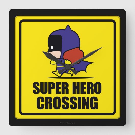 Chibi Batoman Super Hero Crossing Sign Vierkante Klok (Voorkant)