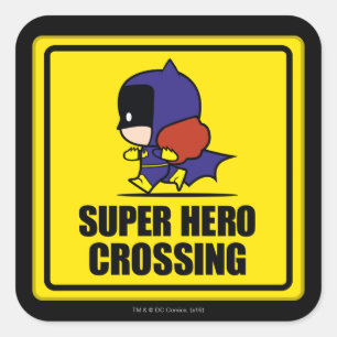 Chibi Batoman Super Hero Crossing Sign Vierkante Sticker