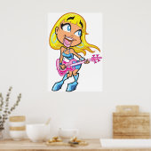 Chibi Blonde Girl Rocker Playing Pink Bass Guitar Poster (Keuken)