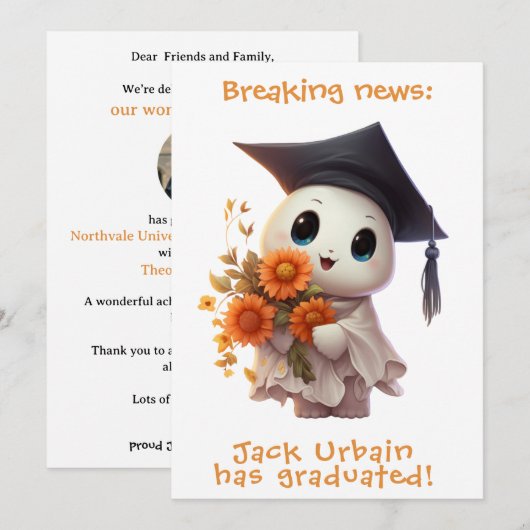 🎓Chibi Bloom Graduation Announcement Kaart (Voorkant / Achterkant)