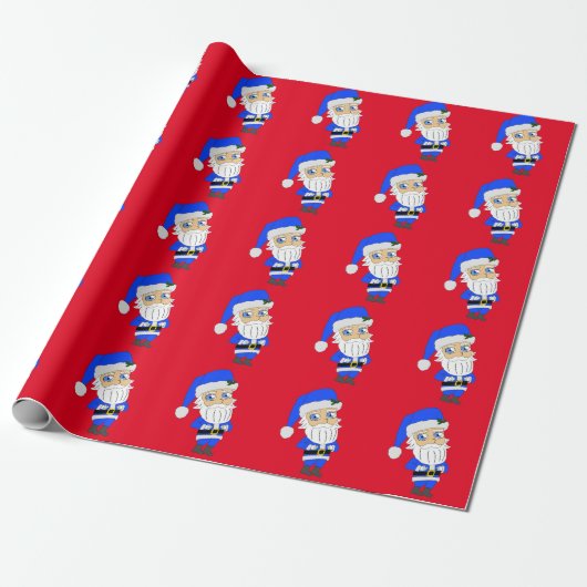 Chibi Blue Suit Santa Cadeaupapier (Uitgerold)