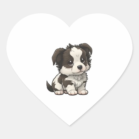 Chibi Border Collie Hart Sticker (Voorkant)