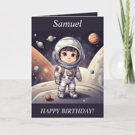 Chibi Boy Astronaut Buitenruimte Verjaardag Kaart