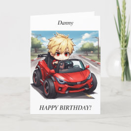 Chibi Boy raceauto Verjaardag Kaart
