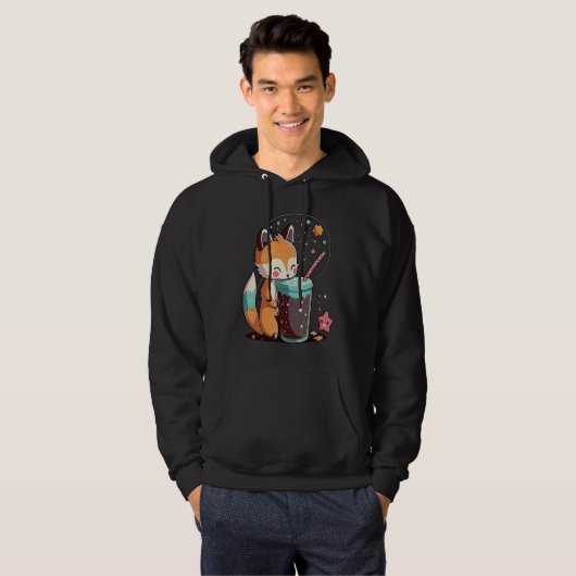 Chibi Bubble Tea Fox  Boba Tea Hoodie (Voorkant volledig)