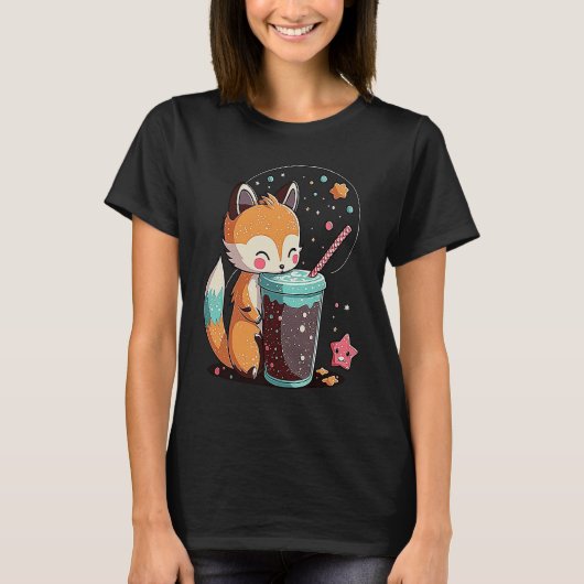 Chibi Bubble Tea Fox  Boba Tea T-shirt (Voorkant)