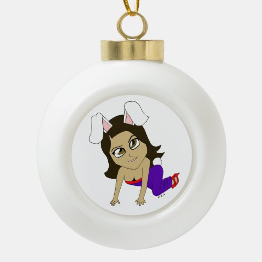 chibi bunnygirl keramische bal ornament (Voorkant)