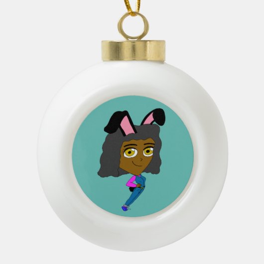 chibi bunnygirl keramische bal ornament (Voorkant)