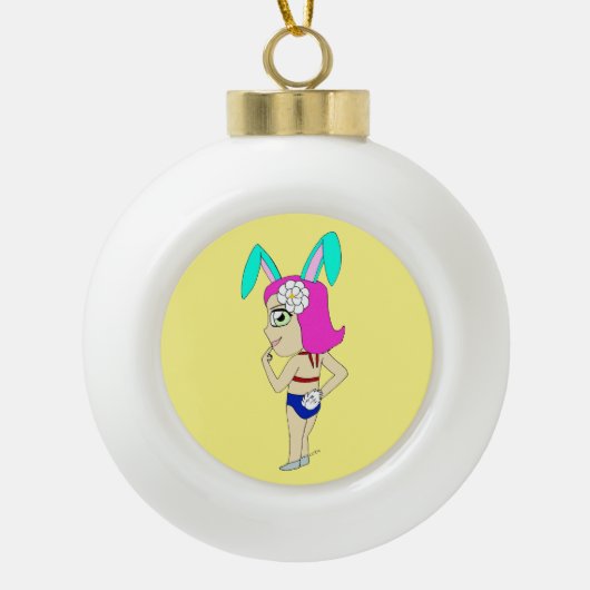 chibi bunnygirl keramische bal ornament (Voorkant)
