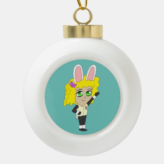 chibi bunnygirl keramische bal ornament (Voorkant)