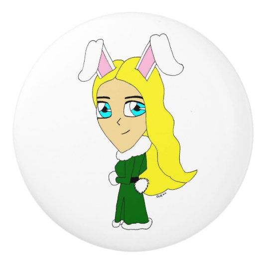 chibi bunnygirl keramische knop (Voorkant)