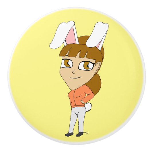 chibi bunnygirl keramische knop (Voorkant)