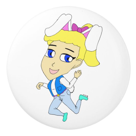 chibi bunnygirl keramische knop (Voorkant)