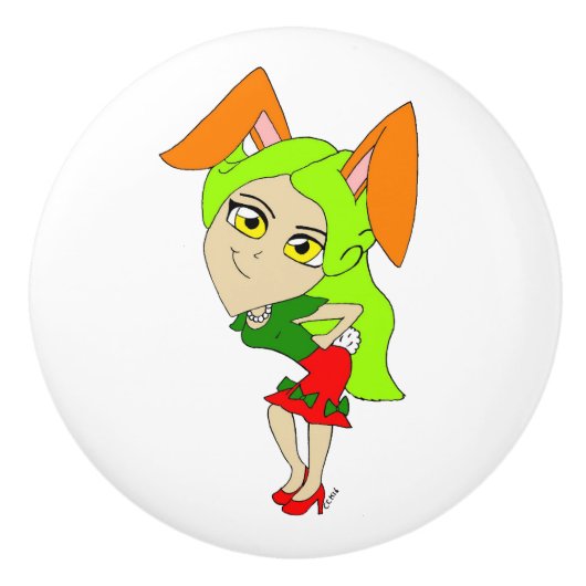 chibi bunnygirl keramische knop (Voorkant)