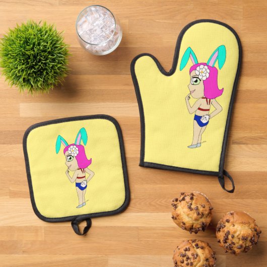 chibi bunnygirl ovenwant & pannenlap set (Top down)
