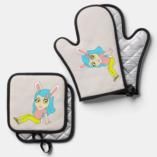 chibi bunnygirl ovenwant & pannenlap set (Voorkant / Achterkant)