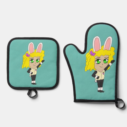 chibi bunnygirl ovenwant & pannenlap set (Voorkant)