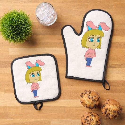 chibi bunnygirl ovenwant & pannenlap set (Top down)