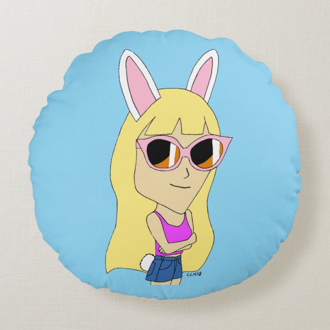 chibi bunnygirl rond kussen (Voorkant)