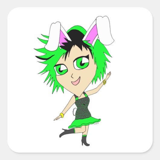 chibi bunnygirl vierkante sticker (Voorkant)