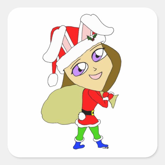 chibi bunnygirl vierkante sticker (Voorkant)