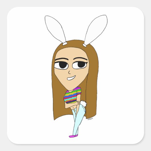 chibi bunnygirl vierkante sticker (Voorkant)