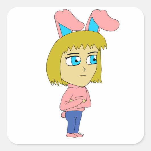 chibi bunnygirl vierkante sticker (Voorkant)